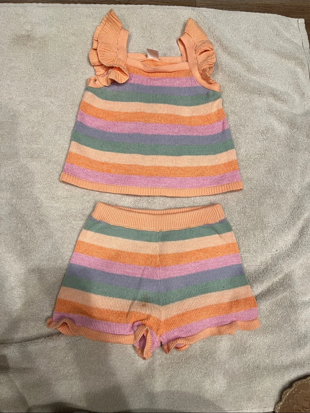 Striped Pastel Knit Tank & Shorts Set - Peach, Lavender, Sage only worn once